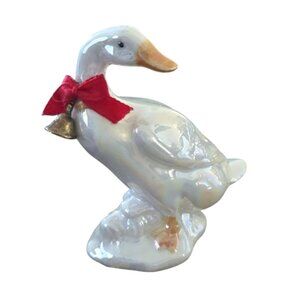 Goose Iridescent Figure with Red Bow and Bell